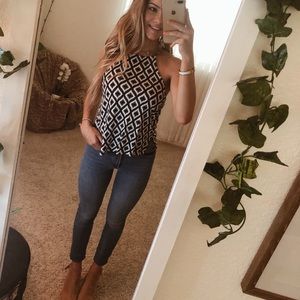 high neck geometric top